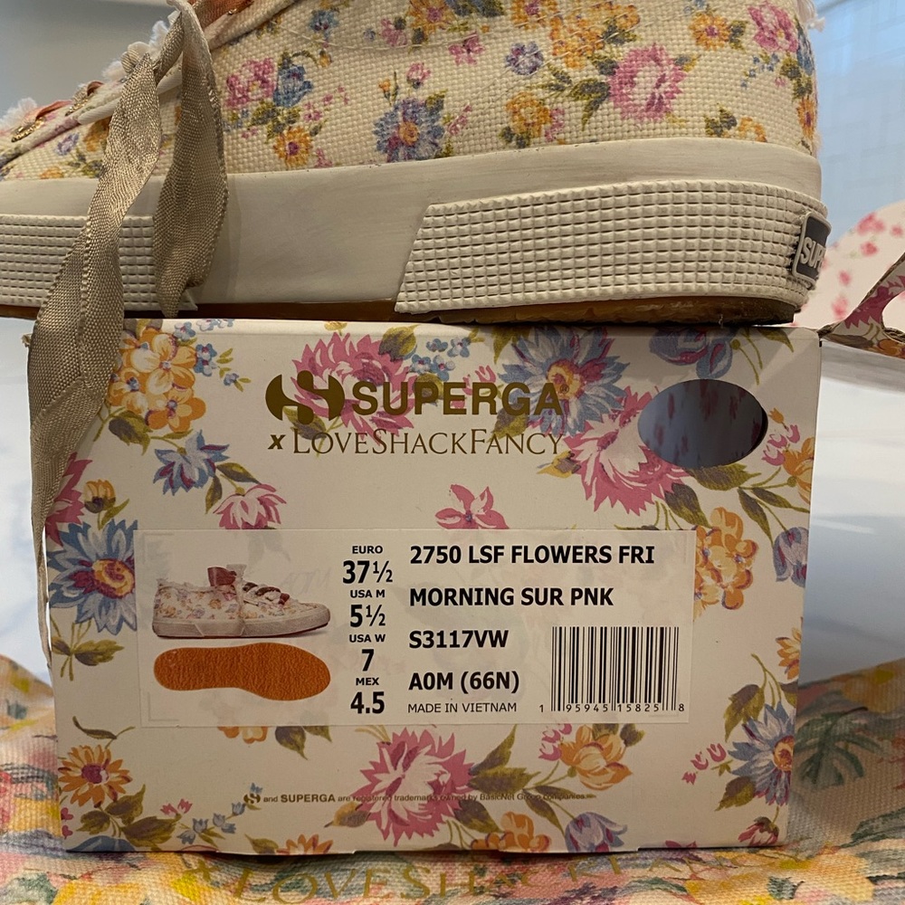 Loveshackfancy x Superga Sneakers - Size 7; LSF Flowers FRI; Morning Sur Pink